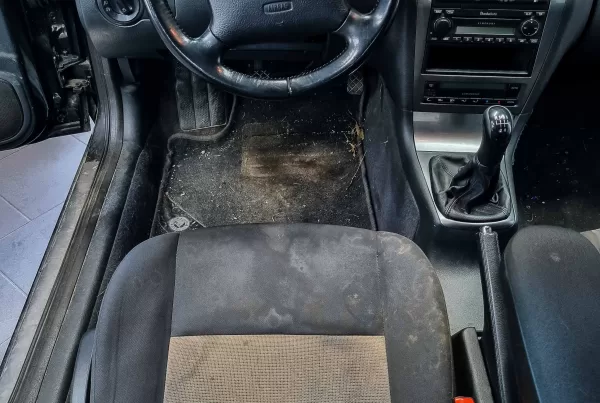 Velmi špinavá strana řidiče (před čištěním)